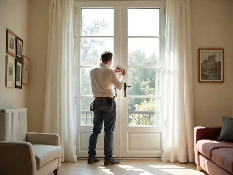 Menuisier Fenêtres Genève inspectant une porte-fenêtre